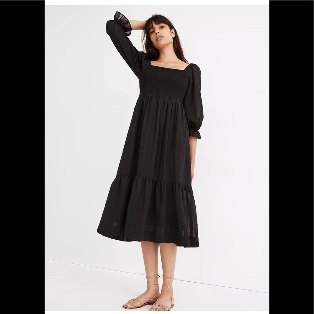 Madewell Lucie Elbow-Sleeve Smocked Midi Dress Size XL